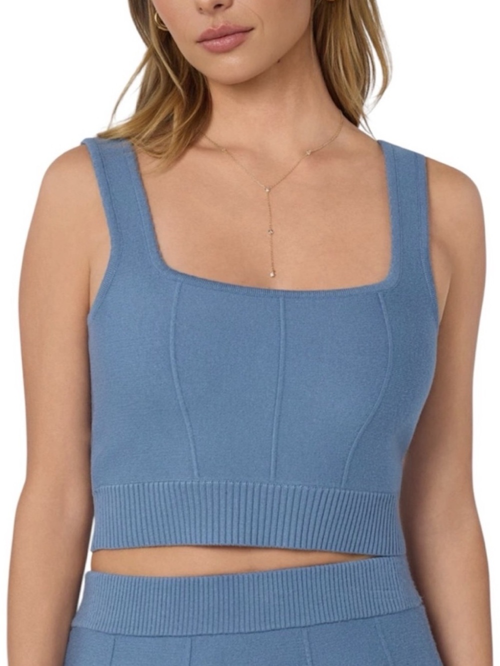 ASTR The Label 💙 Shaylla Square Neck Tank Crop Top Slate Blue S Small
